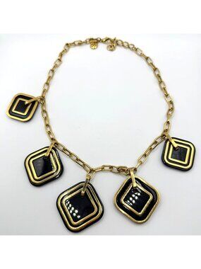 Tory Burch Gold Tone & 5 Black Pendant Necklace